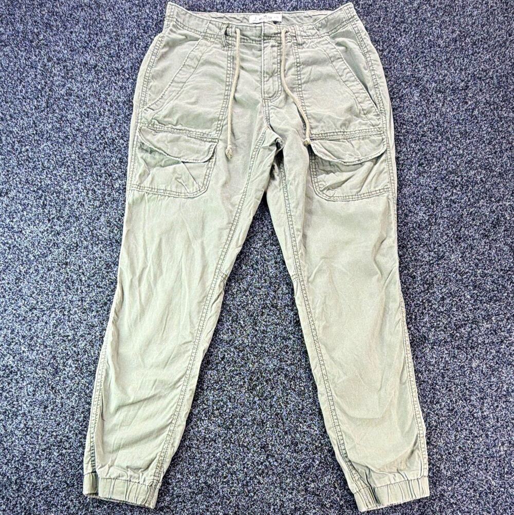 Hollister Men's Cargo Pants Green Size 26 Tapered Drawstring Flat Front